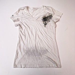 Harley Davidson Womens Short Sleeve Shirt White Rose Wings Barnett El Paso Texas